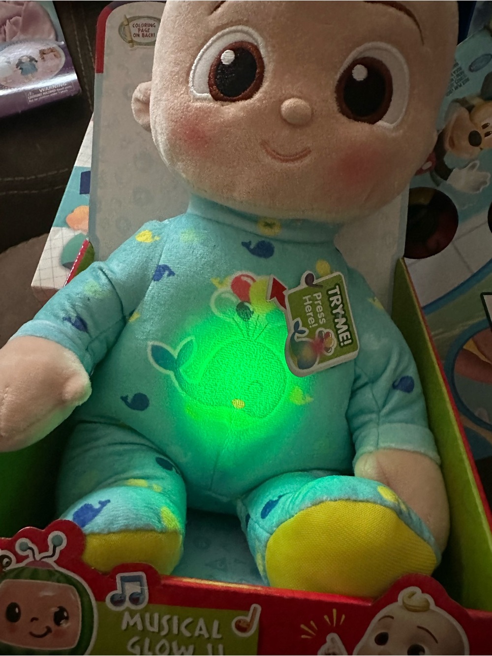Musical Glow Baby Doll Plush - Teal with Yellow Accents